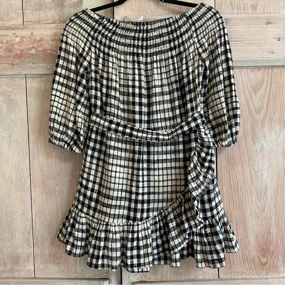Tularosa Maida Off-Shoulder Plaid Mini Dress Small Cotton